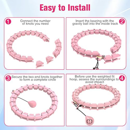 Fit Hoop Weighted Hula Pilates Circles, 32 Detachable Parts,Weight Loss Fitness Gear, Quiet Home Workout Tool - color: PINK