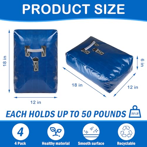 4pcs Vinyl Sandbags with Handle, 50lb Capacity Bounce House Sand Bags, Duty Sand Bag Anchor Safety Weight Product for Inflatable Trampolines and Water Slides (Blue)