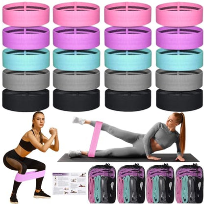 Shappy 20 Pcs Fabric Resistance Bands for Working Out Women Men 5 Levels Non Slip Stretch Workout Bands for Hip Thigh Booty Elastic Exercise Bands for Leg Pilates Squat Yoga Pull Up Workout