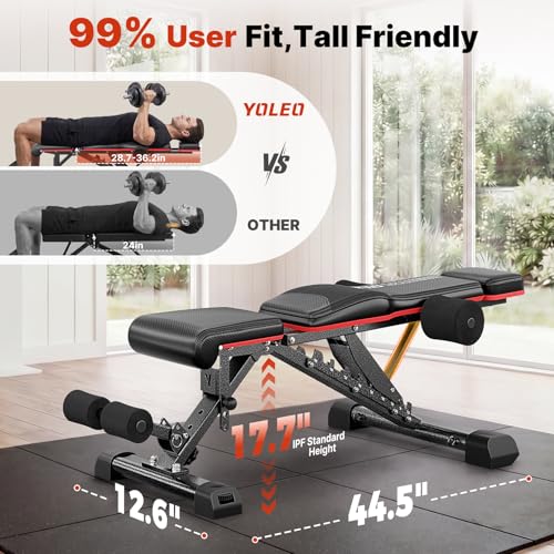YOLEO 1100LB Adjustable Weight Bench with Bench Press Stand, Foldable Workout Bench with Extended Head/Elbow Pad(for Users up to 7')