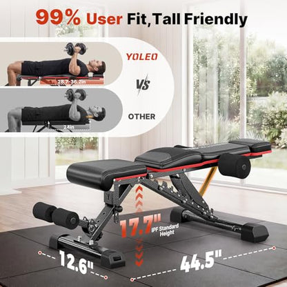 YOLEO 1100LB Adjustable Weight Bench with Bench Press Stand, Foldable Workout Bench with Extended Head/Elbow Pad(for Users up to 7')