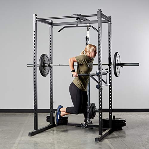 REP Fitness PR-1100 Power Rack Home Gym System, Squat Cage with Attachment Compatibility Multi-Grip Pull Up Bar, Adjustable J Cups, Extended Safeties, 700 lb Capacity, Strength Training Equipment - style: Power Rack + Lat/Row Attachment + Dip Attachment