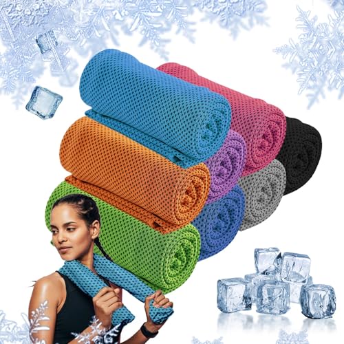 8-Pack Menjo Outdoors Cooling Towels for Neck & Face. Quick-Dry Workout Towels, Sweat-Wicking for Yoga, Gym, Running and Outdoors. Reusable Cooling Towel for Men & Women and Great for Hot Weather.