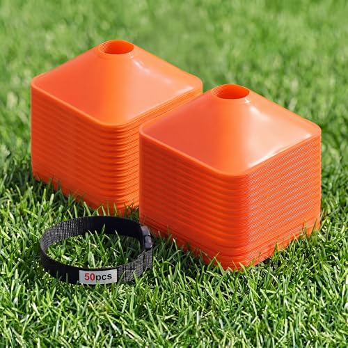 50 Pack 2 Inch Square Mini Cones for Sport Heavy Duty Agility Training Small Soccer Cone Field Marker Practice Equipment for Football Basketball Coaching Team Activities Speed - color: Orange