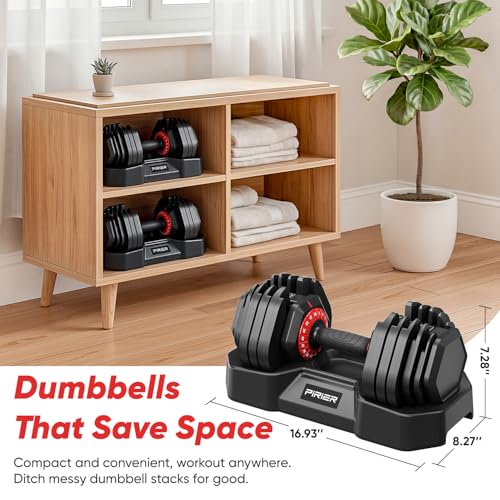 PIRIER Adjustable Dumbbell Set 50LB, 18-in-1 Free Weight Adjustable Dumbbells, One-Hand Twist Adjust, Space-Saving Design, Home Gym Strength Training Equipment for Men & Women