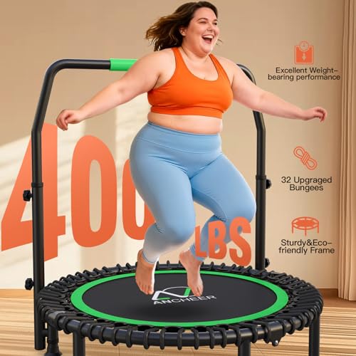 ANCHEER 40" Bungee Rebounder Trampoline with Adjustable Handle, 400LBS - color: Lime Green
