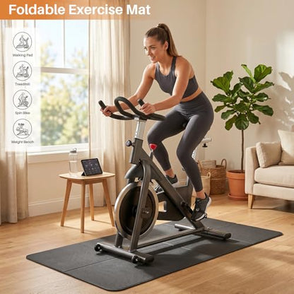 Bike Mat Compatible with Peloton Bike,6mm Thick,Elliptical,Treadmill Mat,Under Exercise Bike Trainer Pad for Indoor Stationary Spin Bike Gym Equipment Hardwood Floor Carpet Protector