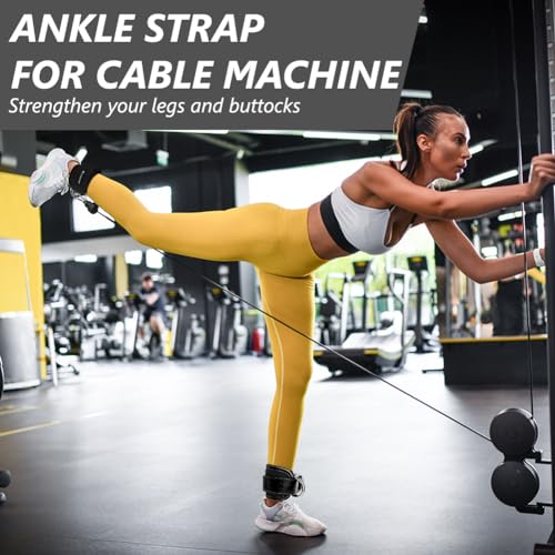 flintronic 2Pcs Ankle Straps for Cable Machine, Gym Cuffs with Double Stainless Steel D-Ring, Gym Ankle Cuff with Adjustable Neoprene Ve-lcro, Muscle Shaping for Men and Women - Black