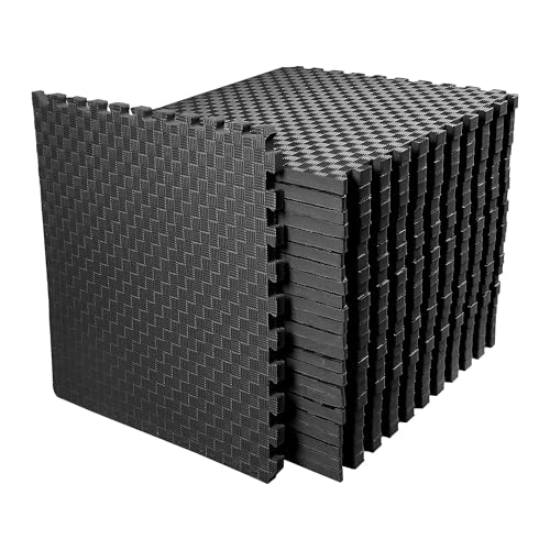 BalanceFrom Puzzle Exercise Mat 1" Thick, EVA Interlocking Foam Floor Tiles for Home Gym, Mat for Home Workout Equipment, Floor Padding for Kids, Black, 24 in x 24 in x 1 in, 72 Sq Ft - 18 Tiles - color: Black, style: One Inch Thick, 72 Square Feet