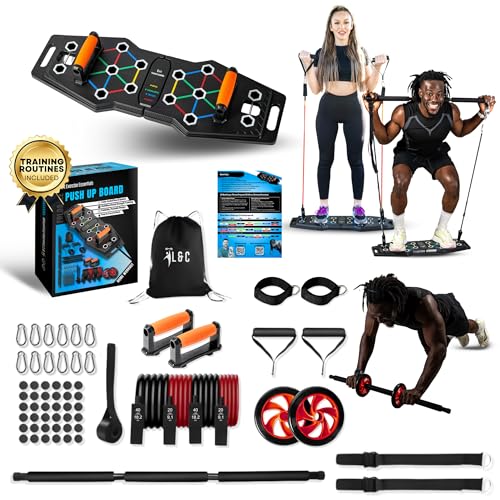 Push Up Board for Full Body Workout at Home - Portable, Joint Friendly, Fun & Motivating Home Workout Equipment with QR Code Guided Workouts - Ideal for Men, Women, Teens - L&C Exercise Essentials