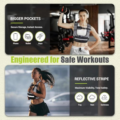 Adjustable Weighted Vest for Women, 6-12lb U-Shaped Weight Vest with 6 Iron Sand Bags, Rucking Vest with Extended Shoulder Pads & Plus Pockets for Running, Walking and Strength Training