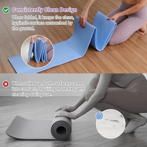 Avoalre Folding Yoga Mat, Eco-Friendly PVC Travel Yoga Mat Packable, Double Sided Non-Slip Printed Yoga Mats with Bag for Home Workout Gym Exercise Fitness Pilates Stretching (72" x 24" x 1/5" Thick) - color: Purple