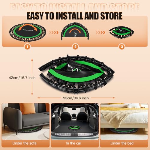 ANCHEER 40"/48" Foldable Mini Trampoline with Adjustable Handle for Adults - color: green, size: 48 inch
