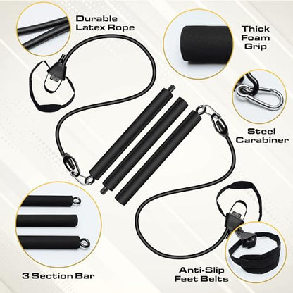 Pilates Bar Kit with Resistance Bands for Women & Men(30,40,50 Lbs), Pilate Bar with Non-Slip Foot Belts, 3-Section Pilates Bar Workout Equipment for Legs, Hip, Waist and Arm