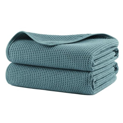 POLYTE 380 GSM Poly Blend Microfiber Quick Dry Waffle Bath Towel, 30x60 in - color: Green