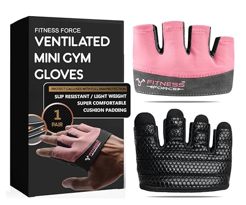 FITNESS FORCE Workout Gloves for Men & Women Partial Weight Lifting Gloves Non-Slip Gym Gloves Lifting Grip Calluses Guard Fingerless Exercise Gloves with Full Palm Protection - color: Pink, size: Large (Mini)