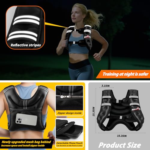 Weighted Vest Women & Men - 5lbs/8lbs/10lbs/12lbs/15lbs/20lbs/25lbs/30lbs Adjustable Weight Vest with Detachable Phone Pouch - Ideal for Rucking,Walking,Weight Loss,Training&Running - size: 12 lb