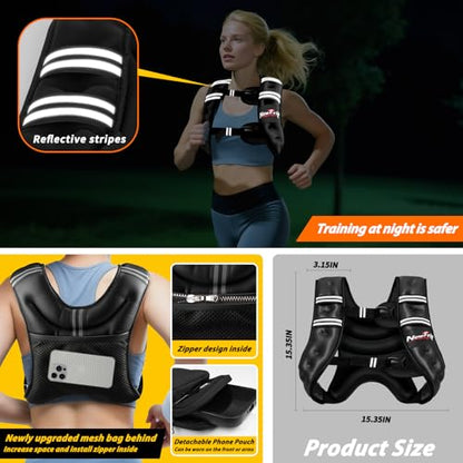Weighted Vest Women & Men - 5lbs/8lbs/10lbs/12lbs/15lbs/20lbs/25lbs/30lbs Adjustable Weight Vest with Detachable Phone Pouch - Ideal for Rucking,Walking,Weight Loss,Training&Running - size: 12 lb