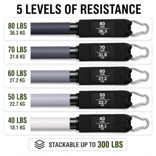 Resistance Bands Set with Handles, Door Anchor and Ankle Straps, 300 LBS Stackable 5-Tube Exercise Bands for Home Workouts and Strength Training