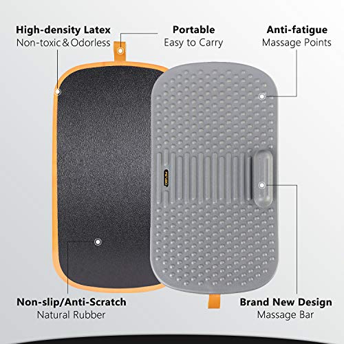 FEZIBO Standing Desk Mat with Anti Fatigue Bar, Wooden Wobble Balance Board with Ergonomic Design Comfort Floor Mat