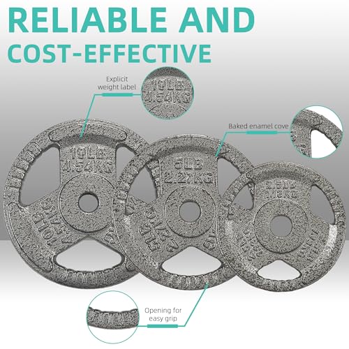 Fitvids Cast Iron Standard Weight Plates Including 5FT Standard Barbell with Star Locks, 45-Pound Set (35 Pounds Plates + 10 Pounds Barbell), Multiple Styles - style: Style #1