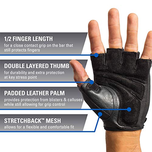 Harbinger Power Non-Wristwrap Workout Weightlifting Gloves with StretchBack Mesh and Leather Palm - color: BLACK, size: Small