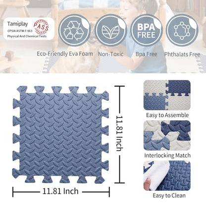 Foam Play Mat, EVA Non-Toxic Interlocking Floor Mats - color: White/Dark Blue/Gray Blue, size: 16 Pcs/47.2*47.2