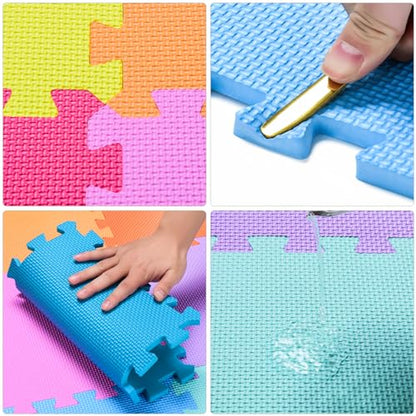 qqpp EVA Rubber 18 Tiles Interlocking Puzzle Foam Floor Mats - Baby Play Mat for Playing | Exercise Mat for Home Workout. White, Pink, Gray. QC-ACLb18N