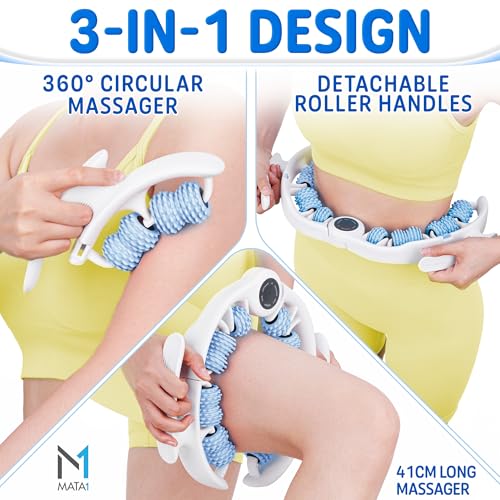Cellulite Massage Roller - Handheld Fascia Massager for Legs, Thighs, Buttocks & Belly - Blue - Deep Tissue Massage Tool with Detachable Handles for Lymphatic Drainage & Muscle Recovery - by Mata1
