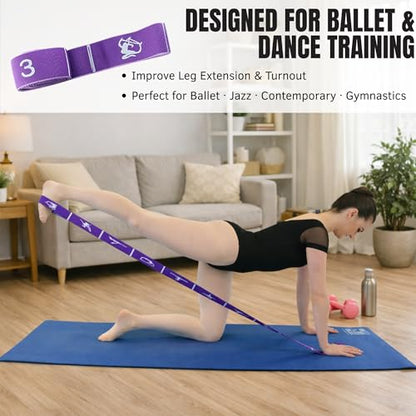 Danzcue Ballet Stretch Strap Set – Professional Dance Flexibility Trainer with Door Anchor, Extra Long Non-Slip Stretching Bands for Ballet, Jazz, Contemporary & Gymnastics