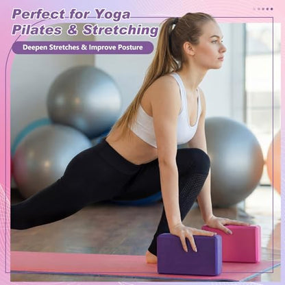4 Pcs Foam EVA Yoga Blocks Different Color Soft Non Slip Supportive Yoga Bricks Lightweight Gymnastic Blocks Stretching Accessories for Women Pilates Meditation