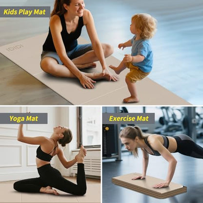 Foldable Extra Large Yoga Mat 74"×31.5", 8mm Double-Sided Non Slip Lightweight Fitness Mat for Man & Woman, Portable for Home Studio & Travel