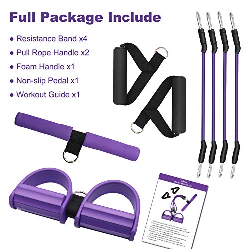 Pedal Resistance Band, 4-Tube Elastic Pull Rope, Sit-up Equipment, Yoga Strap Bodybuilding Expander, Exercise Bands, Fitness Equipment for Abdomen, Waist, Arm, Leg Stretching Slimming Training - color: Purple