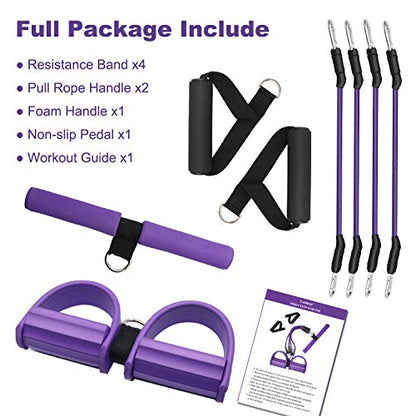 Pedal Resistance Band, 4-Tube Elastic Pull Rope, Sit-up Equipment, Yoga Strap Bodybuilding Expander, Exercise Bands, Fitness Equipment for Abdomen, Waist, Arm, Leg Stretching Slimming Training - color: Purple