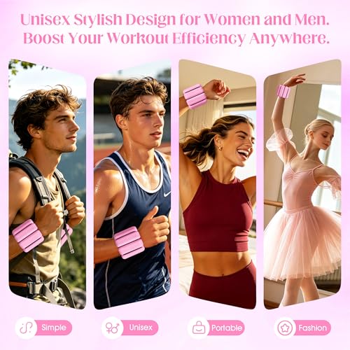 Wrist Weights Set, 2Pack Adjustable Ankle Weights for Women/Men(1 lb Each), Silicone Weighted Bangles for Yoga, Pilates, Running & Walking, Arm & Leg Weights - color: Pink