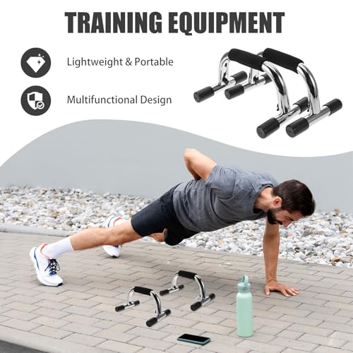 OUNONA Push up Stands 2pcs Steel I-beam Pushup Handles with Anti-slip Grips Portable Core Workout Equipment for Home and Gym Full-body Strength Training