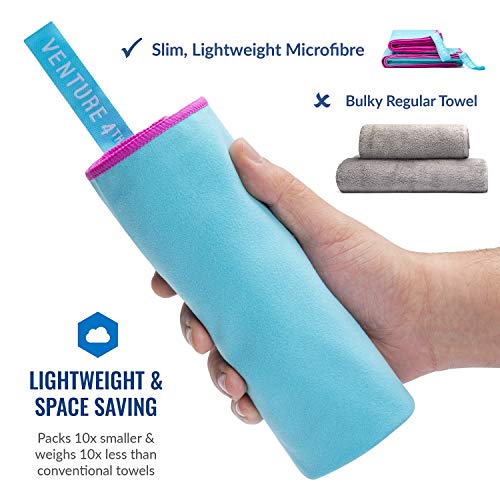 VENTURE 4TH Quick Dry Travel Towel - Fast Drying Ultra Soft Microfiber Towels - Essential for Camping, Backpacking, Yoga, Swimming, Gym, Sports and Beach - 3 Compact Sizes