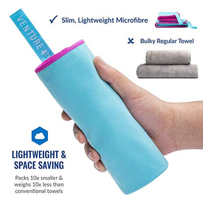 VENTURE 4TH Quick Dry Travel Towel - Fast Drying Ultra Soft Microfiber Towels - Essential for Camping, Backpacking, Yoga, Swimming, Gym, Sports and Beach - 3 Compact Sizes