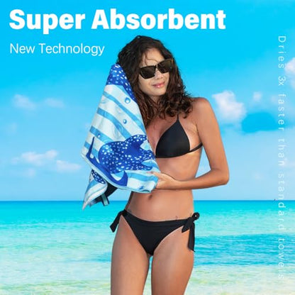 Widdonen Microfiber Beach Towel,Compact 2 Pack-71x32 Inch with Bag Travel - color: 2 Pack Blue Peank Dream World