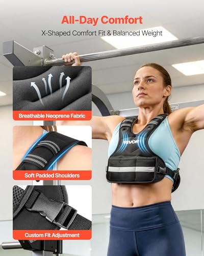 VEVOR Adjustable Weighted Vest, 4-10lbs/20-32lbs/24-40lbs/40lbs Comfortable X-Shape Body Weight Vest Set with 6/8 Weight Packs and Reflective Stripe, for Men Women, Workout Equipment for Strength Training Running Jogging - size: 20-32 lbs