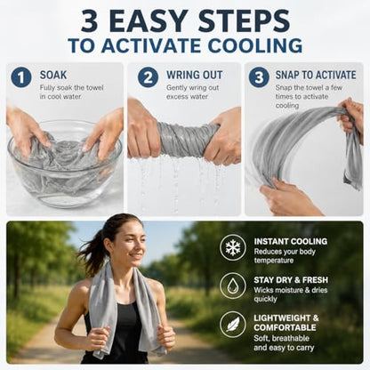 Large Cooling Towel for Neck and Face, 43.3 x 15.7 in, Light Gray - color: Light-gray