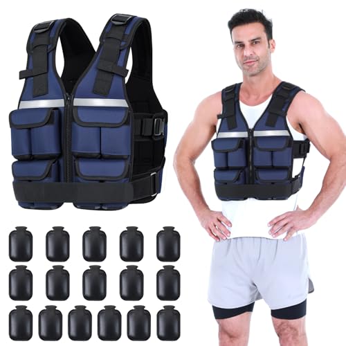 Sportneer Adjustable Weighted Vest Weights: 2-18 lbs/2-42 lbs Washable Weight Vest for Walking 16 In 1 Fast Adjust Rucking Vest for Women and Men Home Gym Running Jogging Strength Training Vests - color: Blue, size: 2-42 lbs