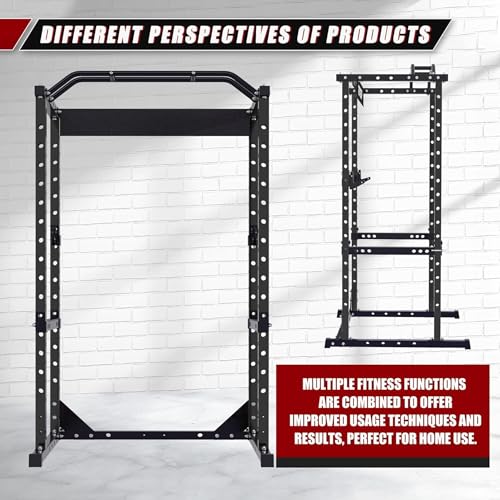 Major Factory Power Cage, 1200 lb Capacity Squat Rack for Home Gym, Multi-Functional Power Rack with Multi-grip Pull-Up Bar, Safety Bars, J-hooks