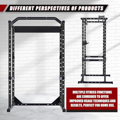 Major Factory Power Cage, 1200 lb Capacity Squat Rack for Home Gym, Multi-Functional Power Rack with Multi-grip Pull-Up Bar, Safety Bars, J-hooks