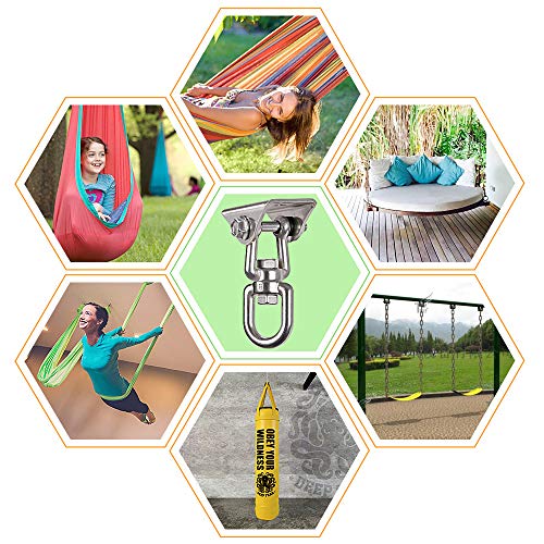 2 Pack Heavy Duty 360° Swivel Swing Hanger, Stainless Steel Hammock Hook for Ceiling Wooden Swing Set Bracket, Punching Bag Hanger for Playground Gym Rope Hammock Chair Swing, 1200 Lb Load - style: 2 Pack with Snap Hook