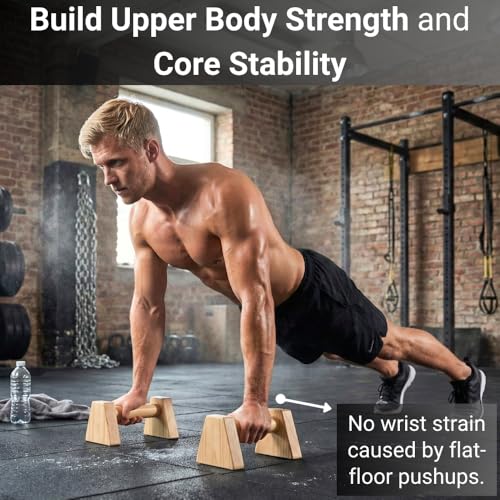 Wooden Push Up Bars - Calisthenics Equipment for Core and Upper Body Strength Training and Exercise | Push Up Handles | Pushup Bars | Parallettes