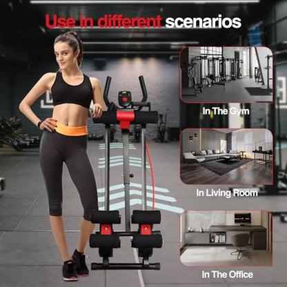 Dual Track Fitness Ab Machine Ab Cruncher, Adjustable Height Waist Trainer, Foldable Home Gym Equipment with 4 Adjustable Resistance Levels and Resistance Bands - size: Dual Tracks