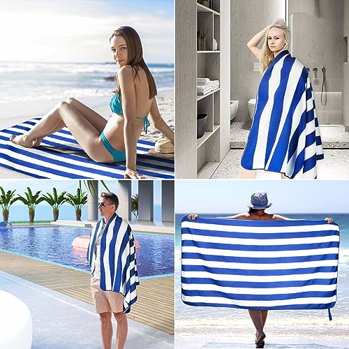 2-Pack Microfiber Beach Towels Set (63"x31.5" + 31.5"x16") | Oversized Quick Dry Sand Free Travel Towel for Beach Pool Gym Camping (Blue)