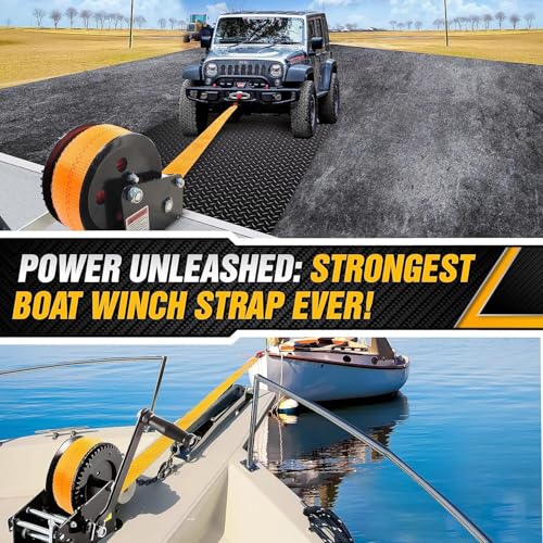 [PREMIUM] Boat Trailer Winch Strap With Supper Steel Hook, 15000 LBS Break Strength, Two Layers Winch Strap, Winch Pulley Strap For Boat Trailer Replacement, Towing Vehicles & Boat Accessories 2"x20'