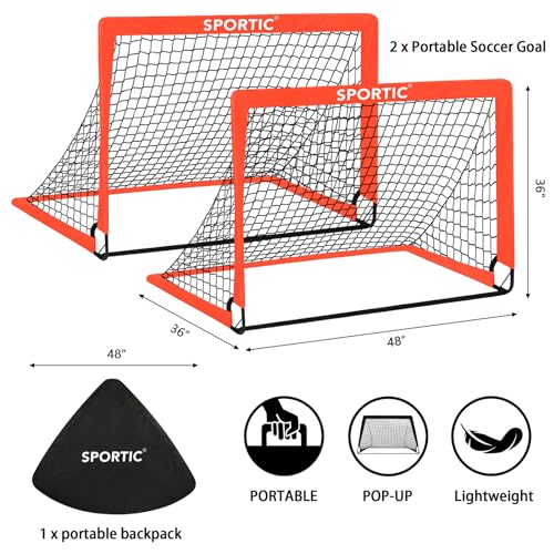 2 Pack 4' x 3' Soccer Goal Net Set, Pop Up Kids Practice Soccer Goals for Indoor and Outdoor.Portable Soccer Net with Carrying Bag & Ground Pegs, Perfect for Backyard, Field, Court